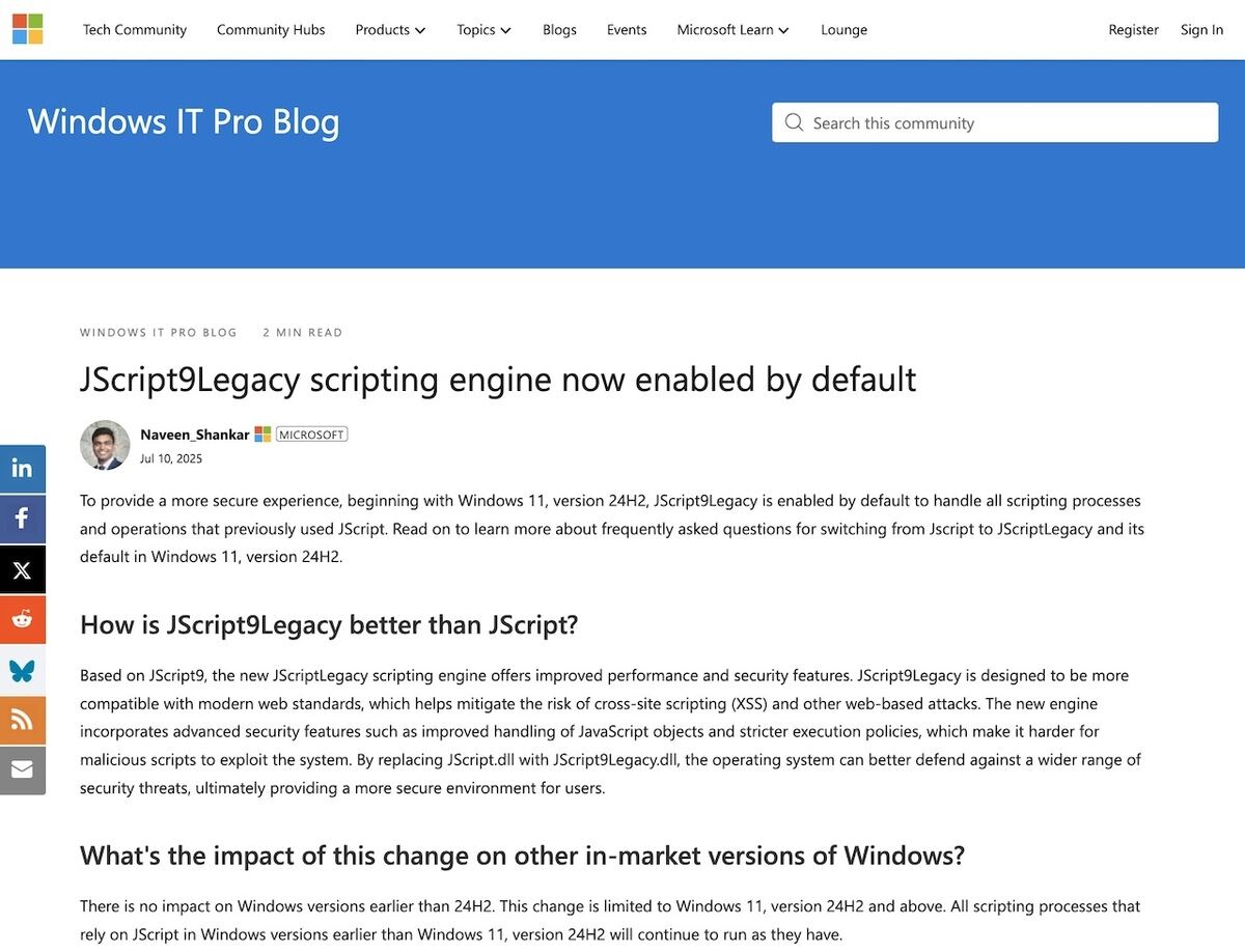 JScript9Legacy scripting engine now enabled by default