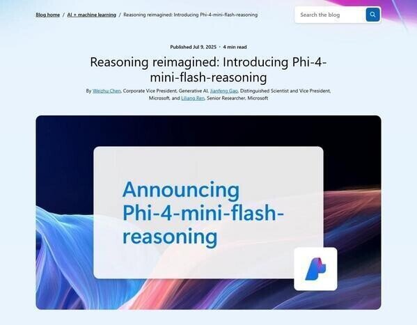 Microsoft、新たなPhiモデル「Phi-4-mini-flash-reasoning」発表