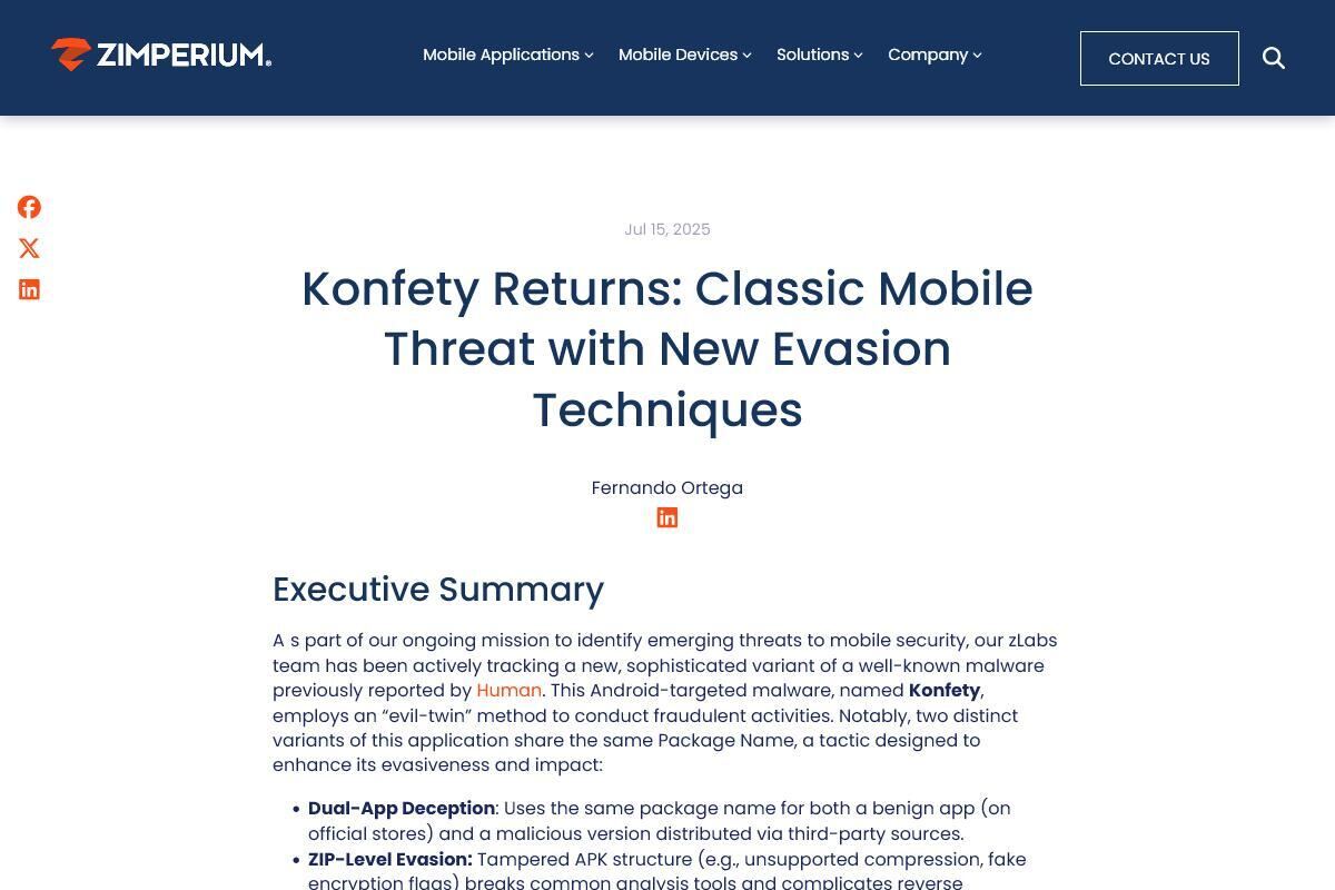 Konfety Returns: Classic Mobile Threat with New Evasion Techniques