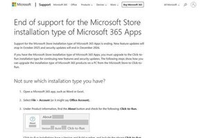 Microsoft 365アプリ(Microsoft Storeからインストール)のサポート終了
