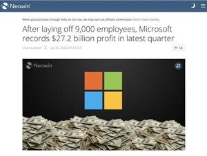 Microsoftが過去最高水準の業績達成、その背景に従業員9,000人の解雇