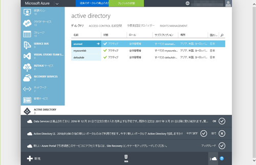 このAzureポータル(クラシックポータル)のもとで、Azureのサービスが拡充していった。このポータルは2018年1月8日に完全に終了