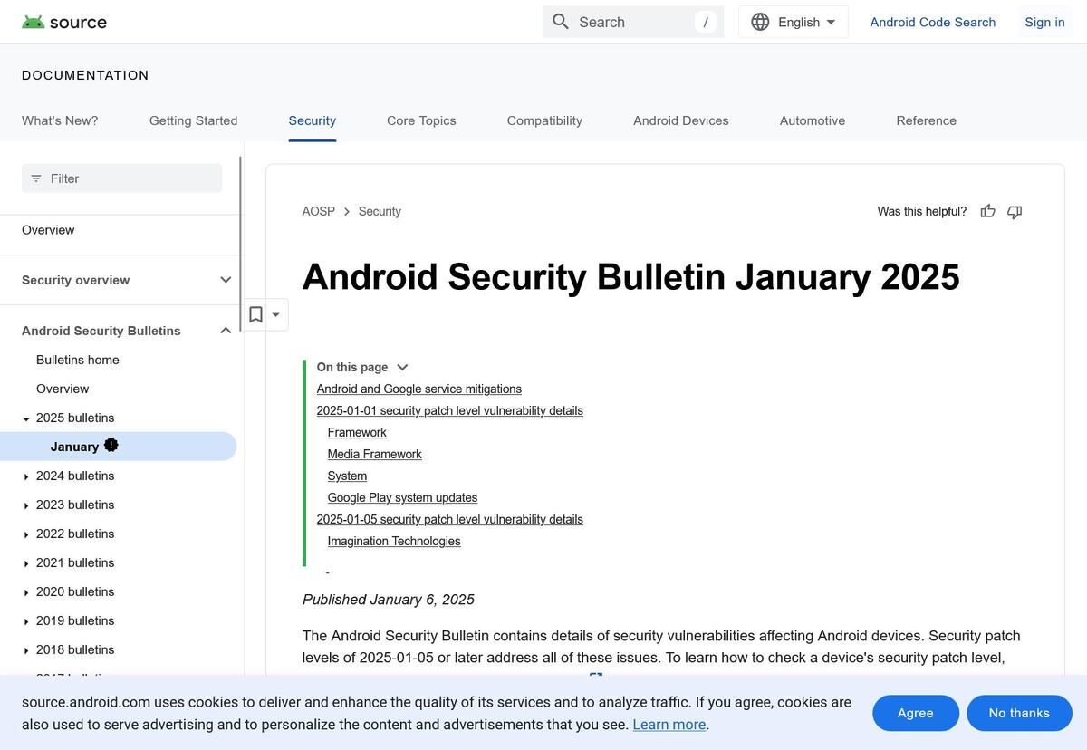Android Security Bulletin January 2025 &nbsp;｜&nbsp; Android Open Source Project