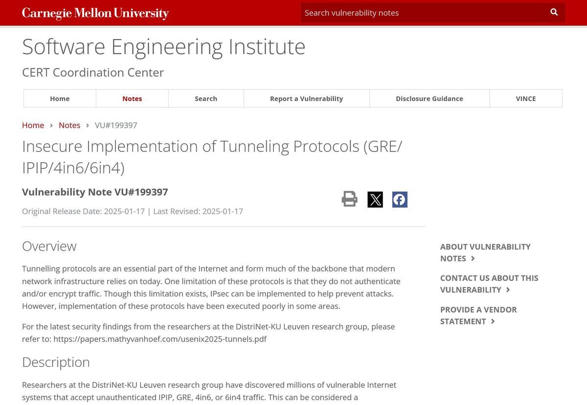 VU#199397 - Insecure Implementation of Tunneling Protocols (GRE/IPIP/4in6/6in4)