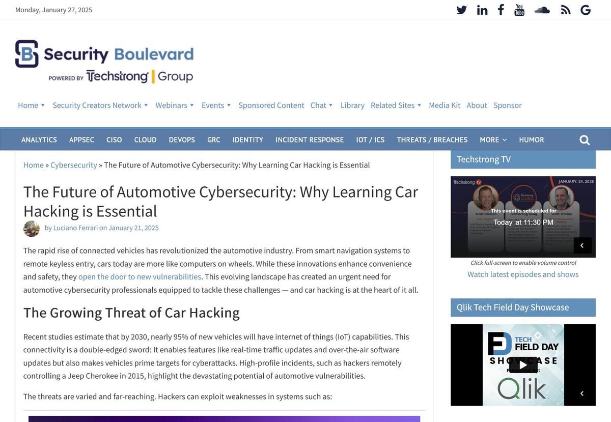 The Future of Automotive Cybersecurity: Why Learning Car Hacking is Essential&nbsp; - Security Boulevard