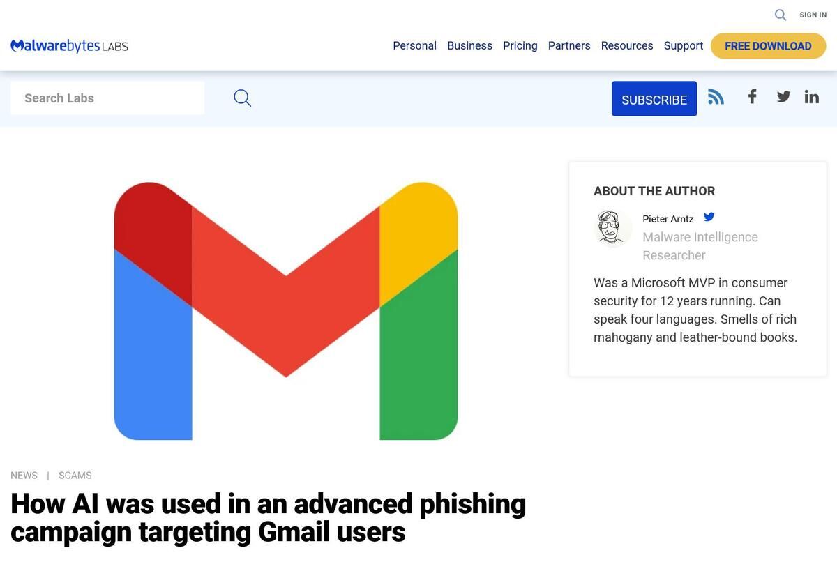 How AI was used in an advanced phishing campaign targeting Gmail users｜Malwarebytes