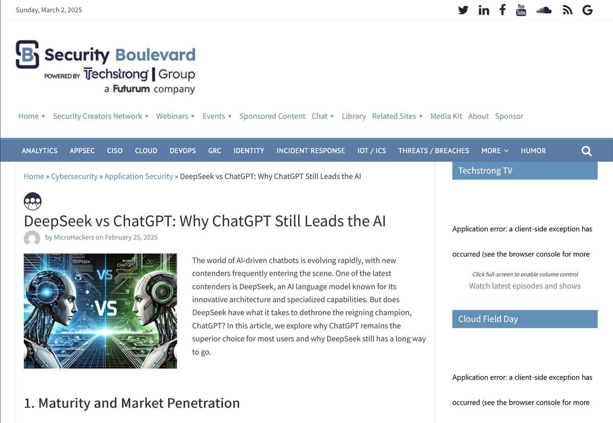 DeepSeek vs ChatGPT: Why ChatGPT Still Leads the AI - Security Boulevard