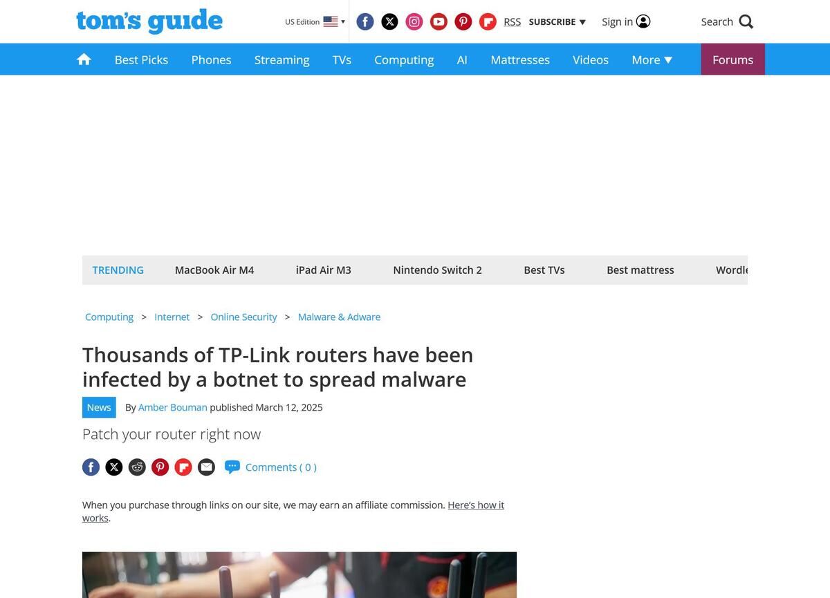 Thousands of TP-Link routers have been infected by a botnet to spread malware｜Tom's Guide