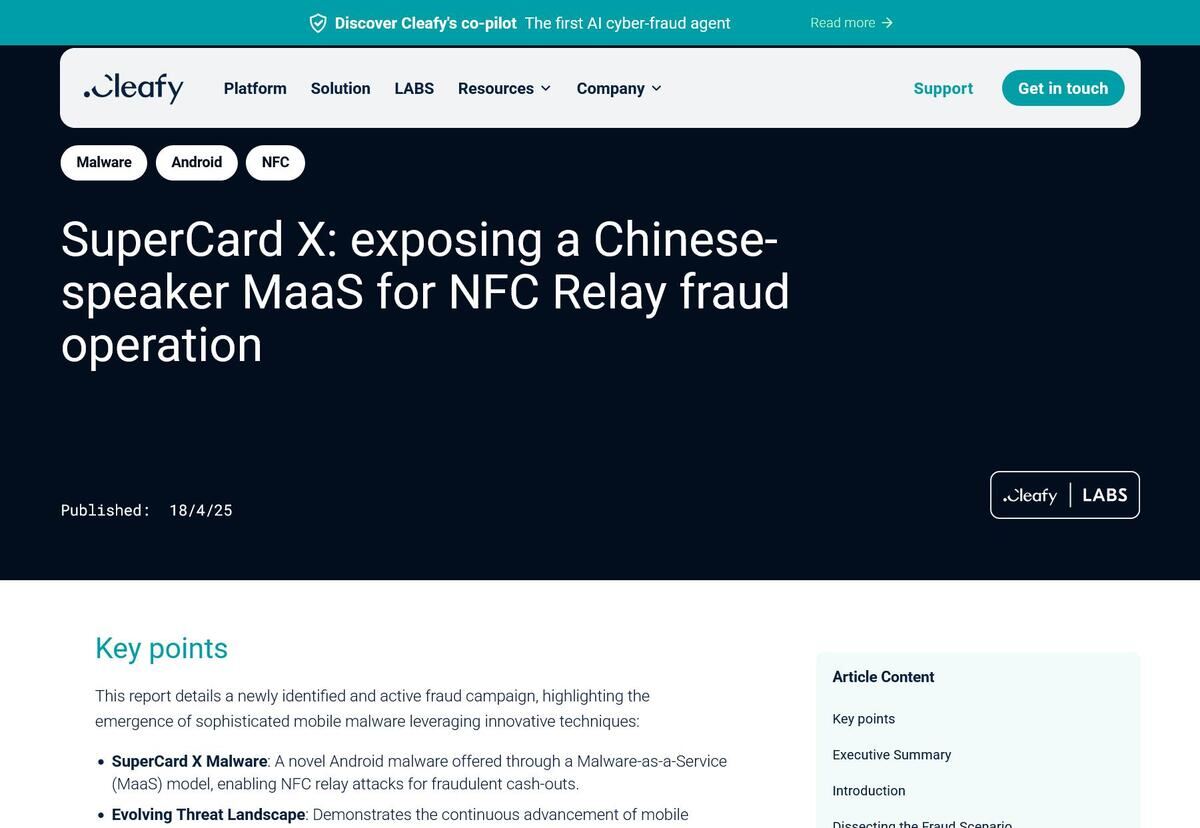 SuperCard X: exposing a Chinese-speaker MaaS for NFC Relay fraud operation｜Cleafy