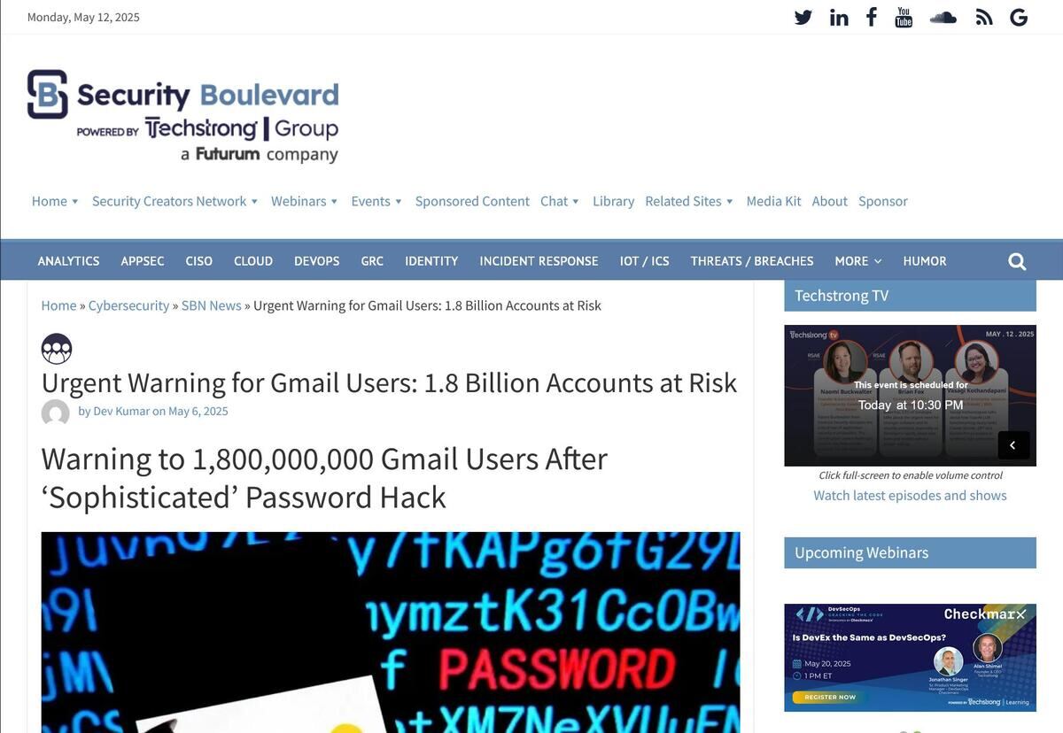 Urgent Warning for Gmail Users: 1.8 Billion Accounts at Risk - Security Boulevard