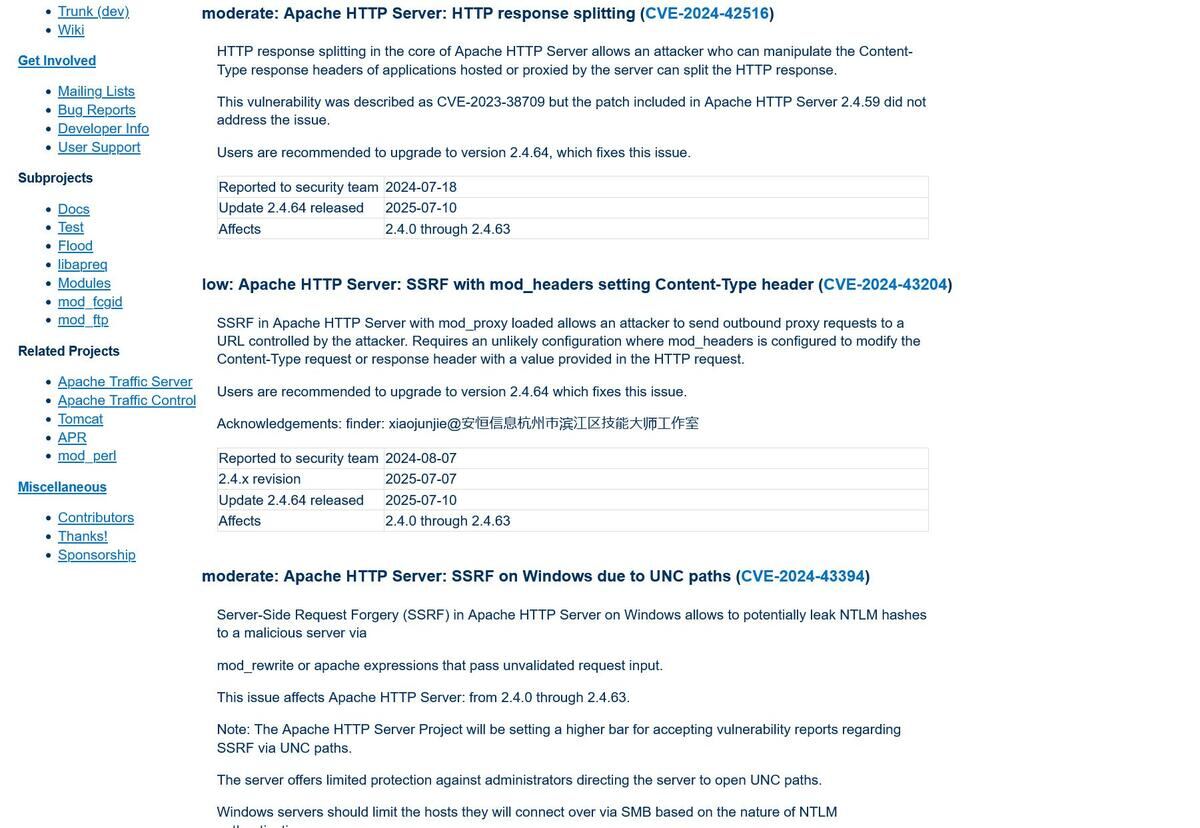 Apache HTTP Server 2.4 vulnerabilities - The Apache HTTP Server Project