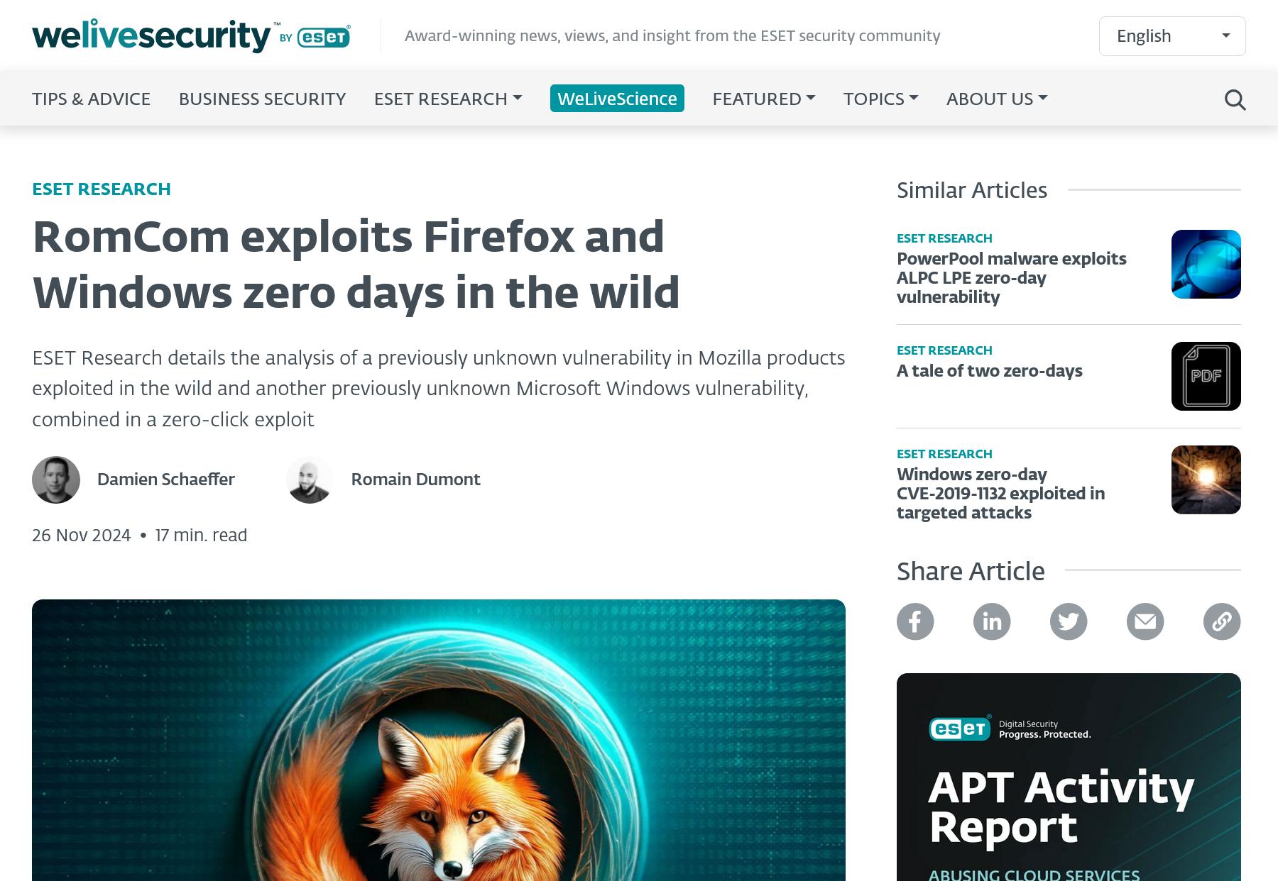 RomCom exploits Firefox and Windows zero days in the wild