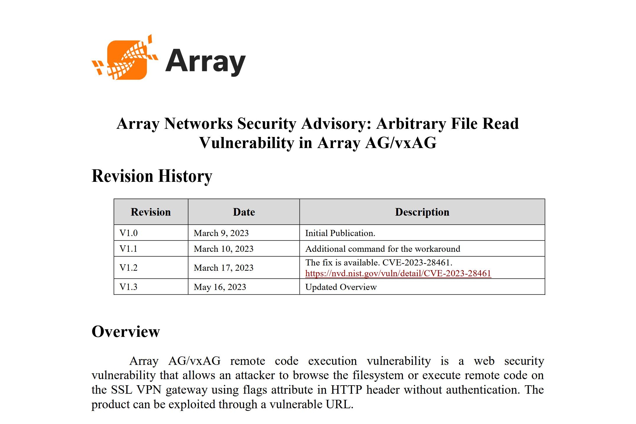 Array Networks Security Advisory: Arbitrary File Read  Vulnerability in Array AG/vxAG