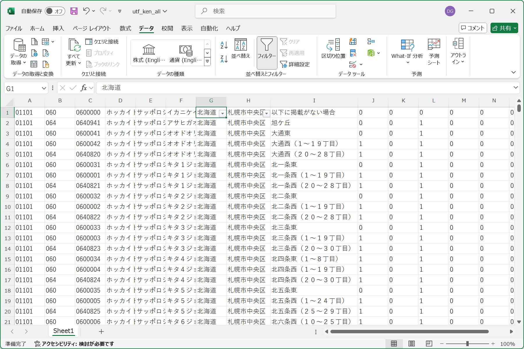 設定したフィルターがクリアされて表示がもとに戻った状態
