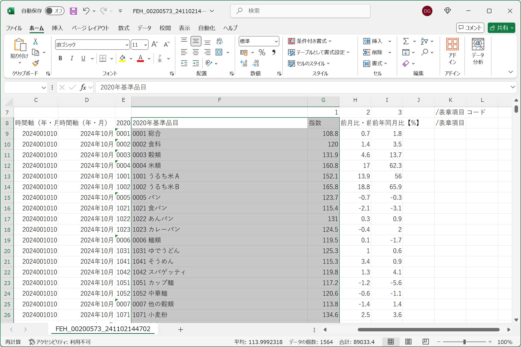 グラフに使用するデータを正確に選択する