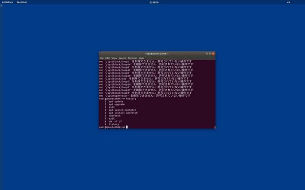 rm -rf /*を実行したあとのUbuntu Desktop 18.04 LTS