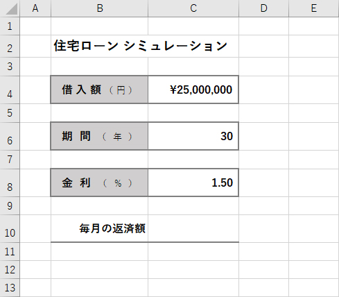 ローン計算用に作成した表