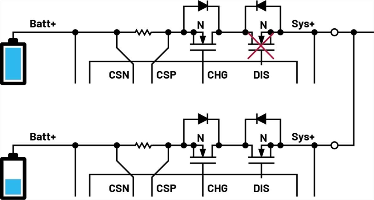 並列充電におけるMOSFETの制御