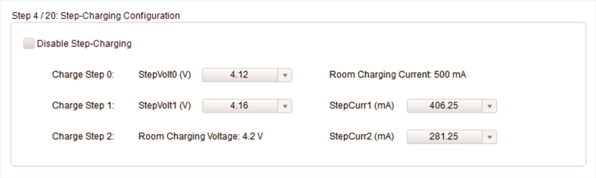 ステップ充電を有効にするための構成