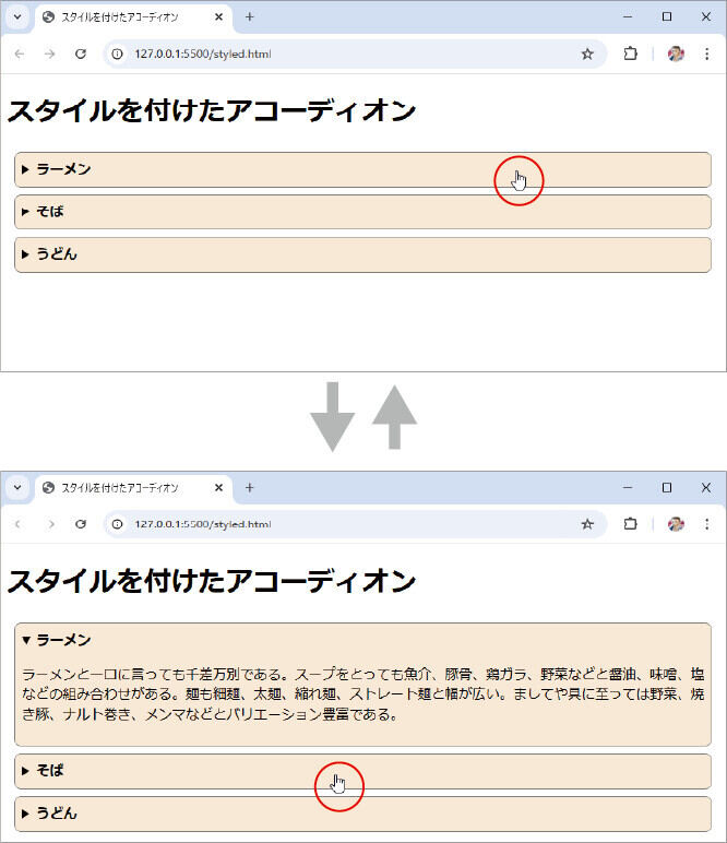 図4：アコーディオンにスタイルを設定