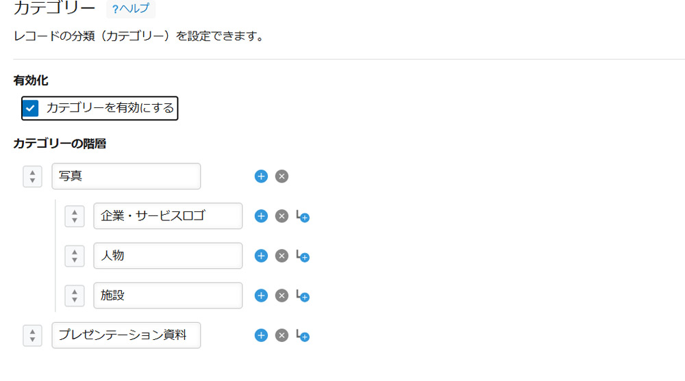 階層形式でカテゴリーを設定して有効化