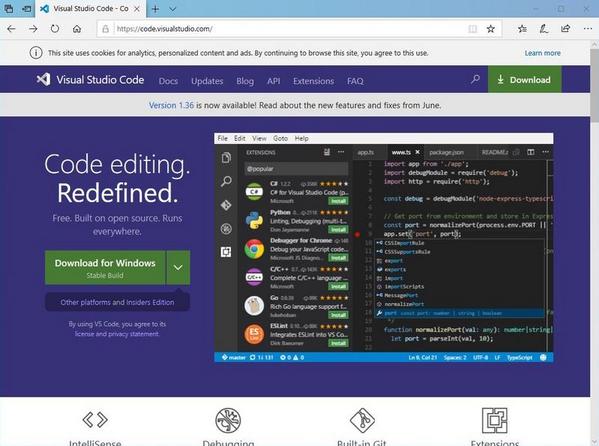 Visual Studio Code - Code Editing、RedefinedからVisual Studio Codeのダウンロードとインストールを実施