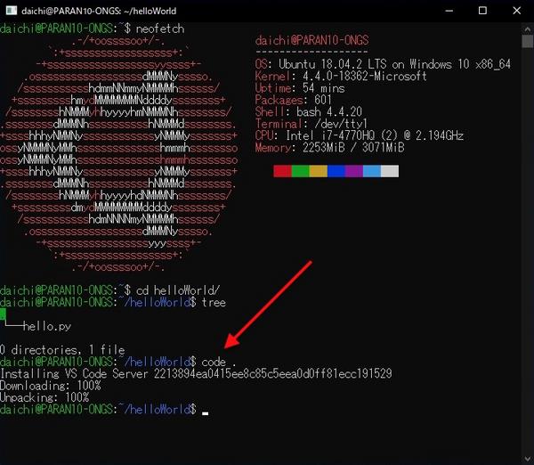 Ubuntu 18.04 LTSのシェルでcodeコマンドを実行したところ