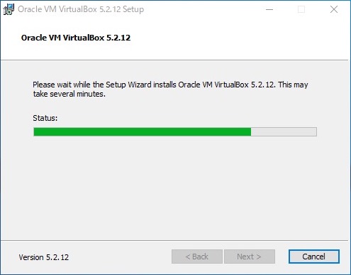 VirtualBoxのインストール中のようす