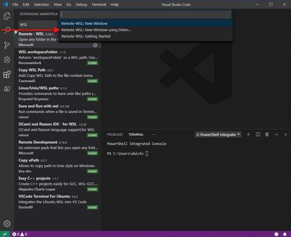 Linuxディストリビューションを指定してVisual Studio Codeの新しいウィンドウを開く