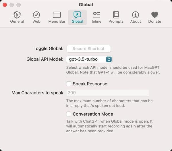 MacGPT - 設定:「Global」