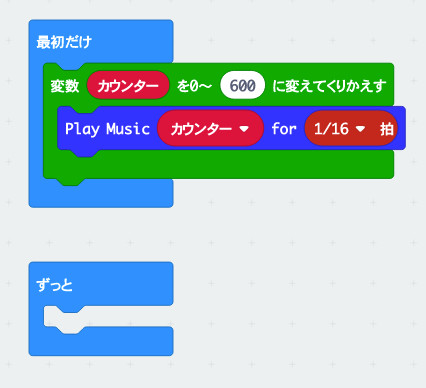周波数を少しずつ変化させて音を鳴らします