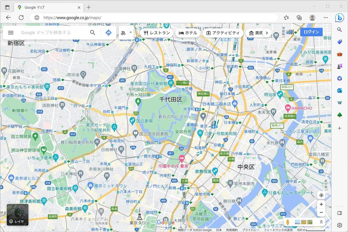 Microsof EdgeでGoogle Mapsを開いたサンプル