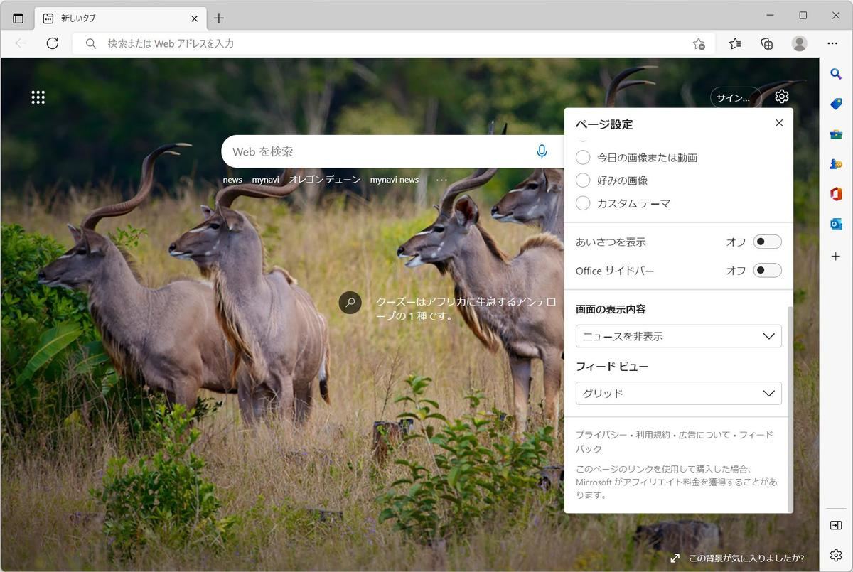 Microsoft Edge: 「⚙」→「ページ設定」 その2