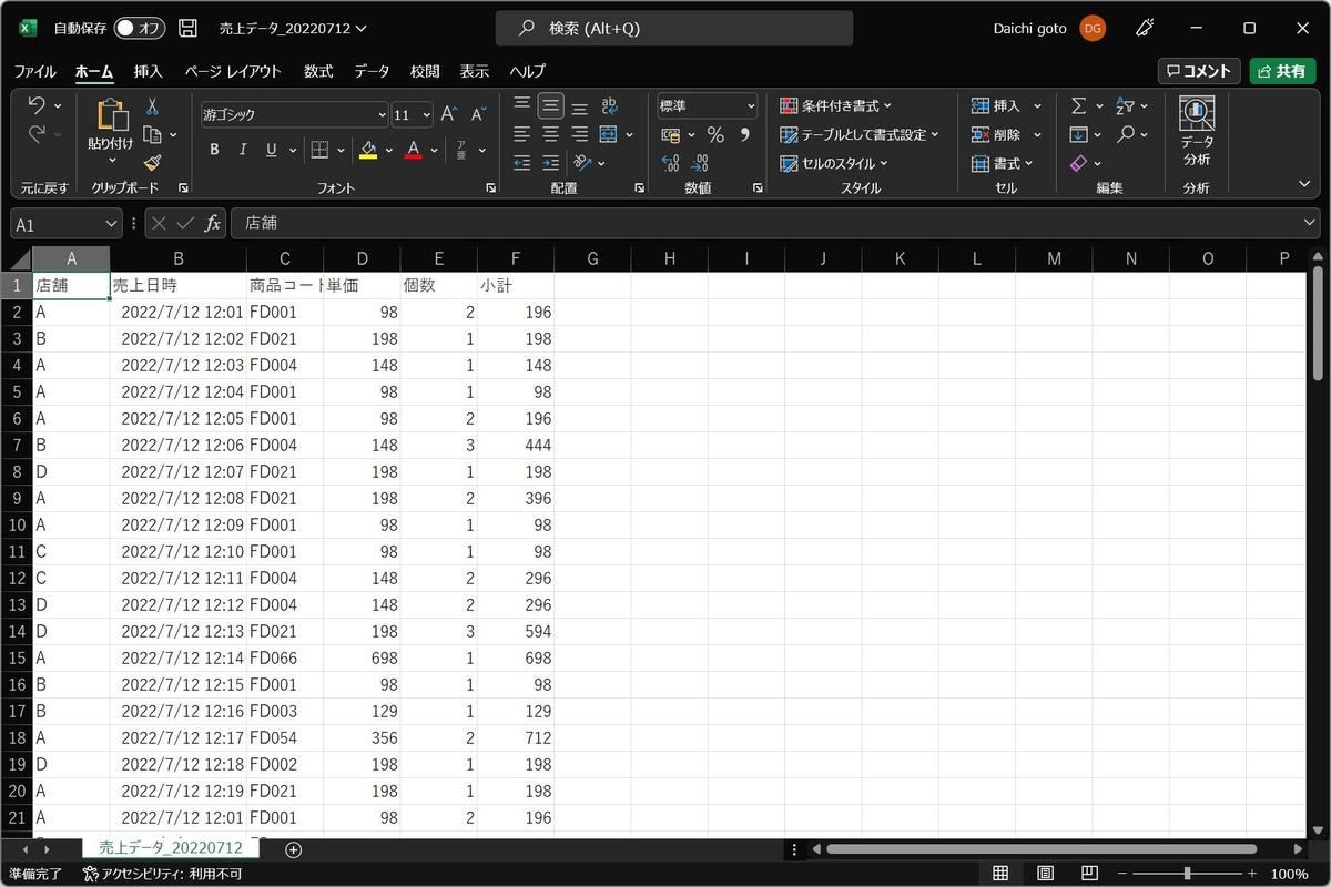 売上データ CSVファイル - Microsoft Excel