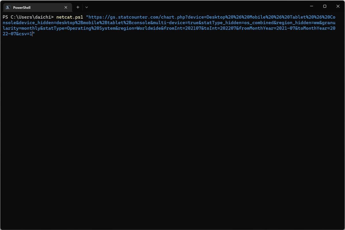 改善したnetcat.ps1でCSVファイルが取得できるかどうか確認する