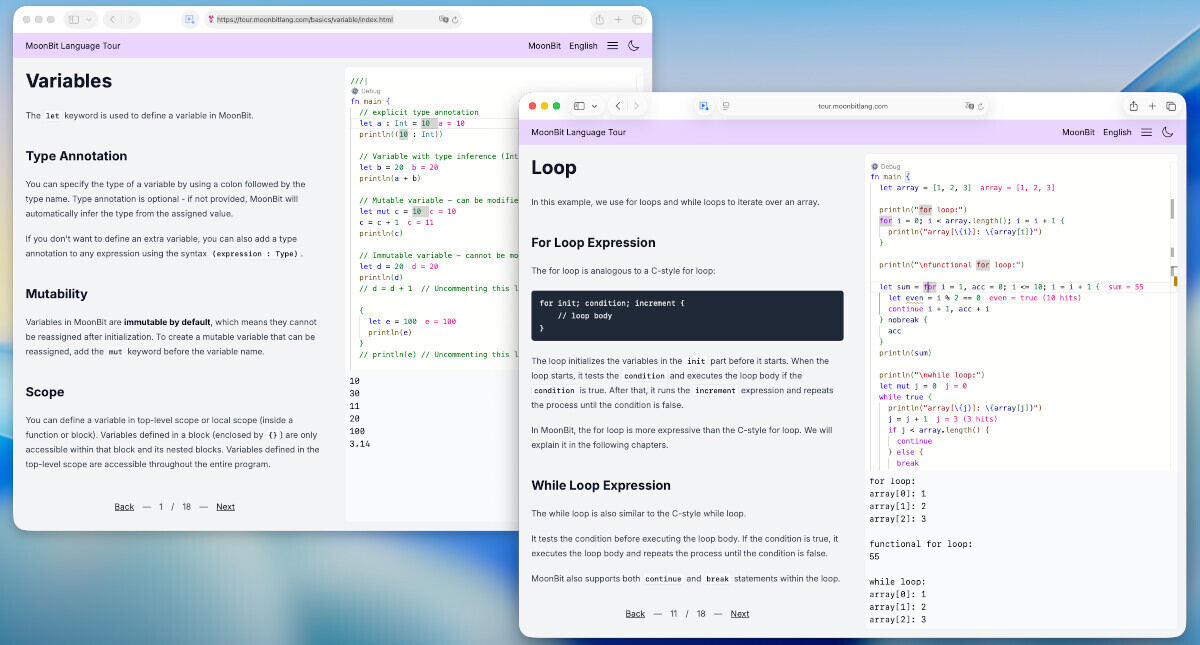 Web IDEを使ってMoonBitをすぐに試すことができる