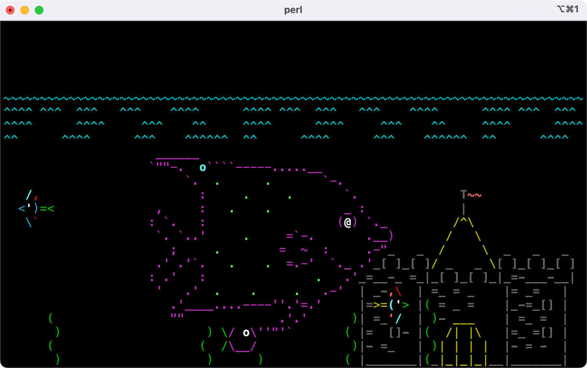 asciiquariumを実行するとターミナルが水族館のようになる