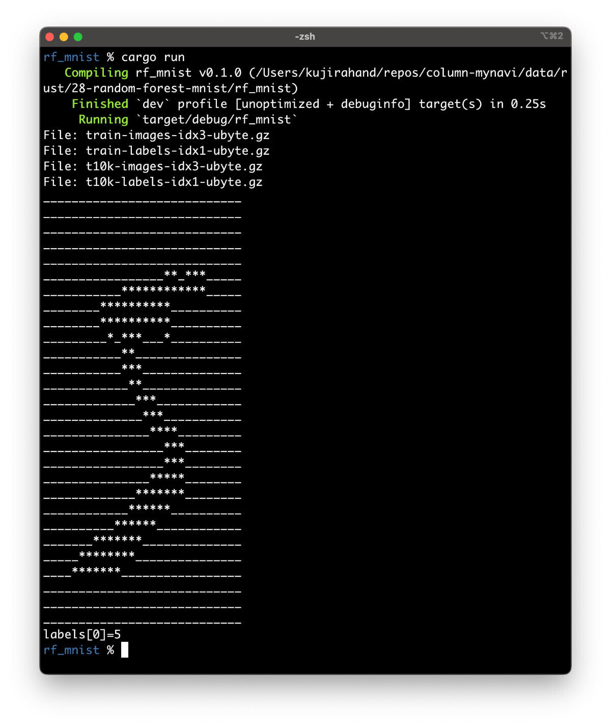 MNISTのテストプログラムを実行したところ