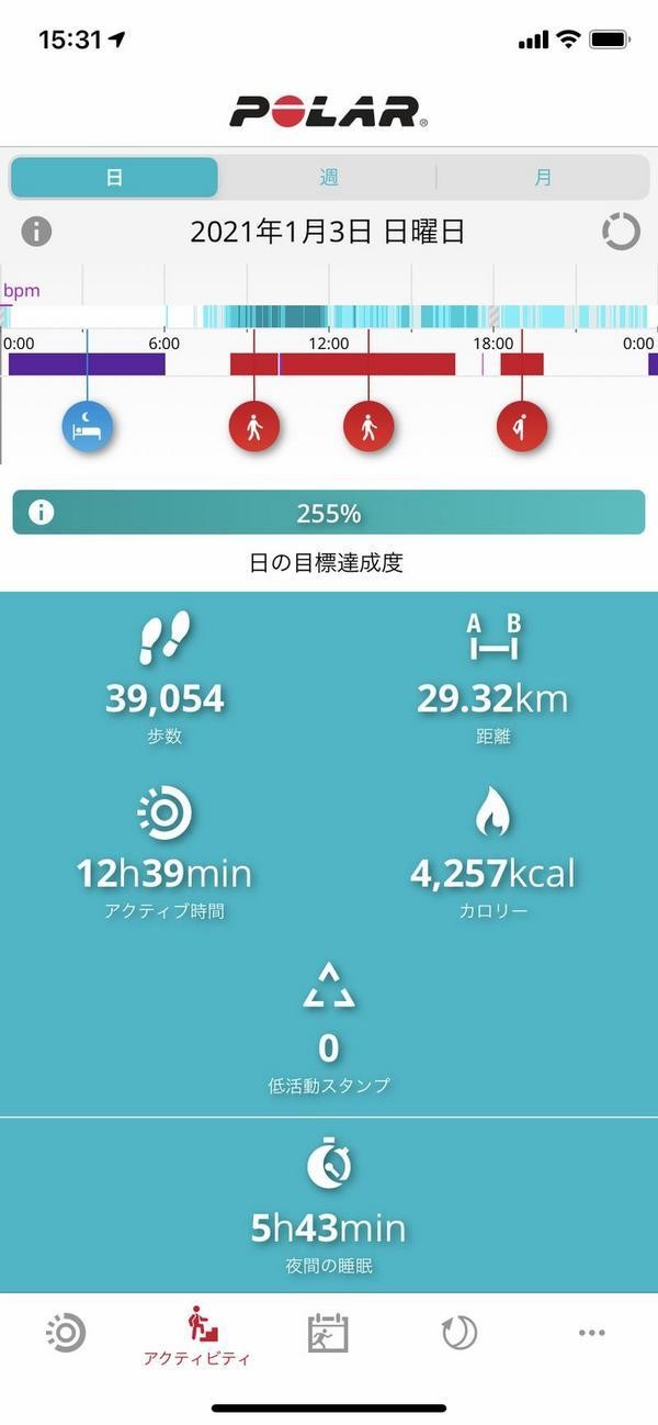 アクティブに活動していた日の計測データ