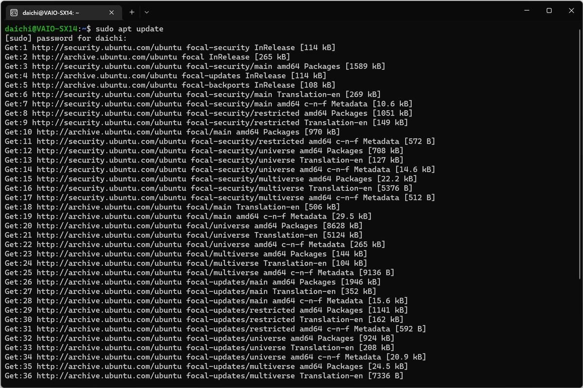 sudo apt updateの実行結果