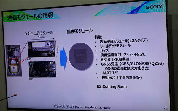 ソニーの量産型LPWA送信モジュールの概要