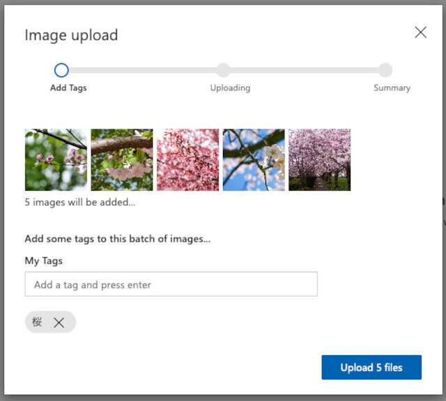桜の画像のアップロード、タグ付け