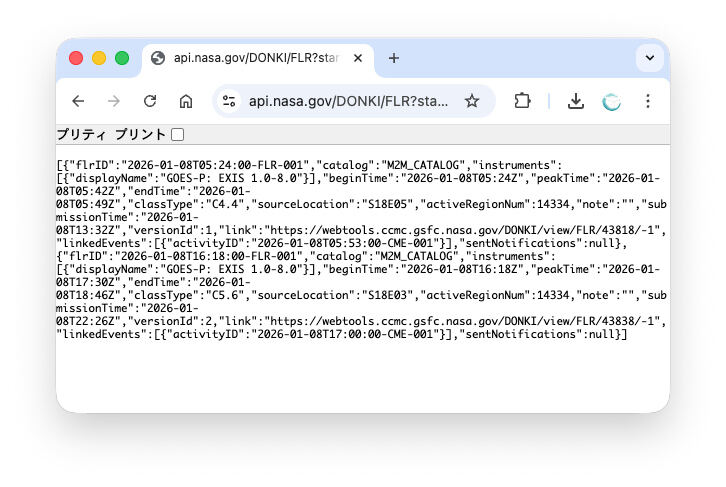 1月8日から9日の太陽フレアの発生状況データが得られたところ
