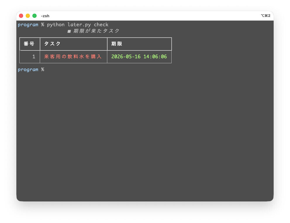 期限が来たタスクを表示したところ