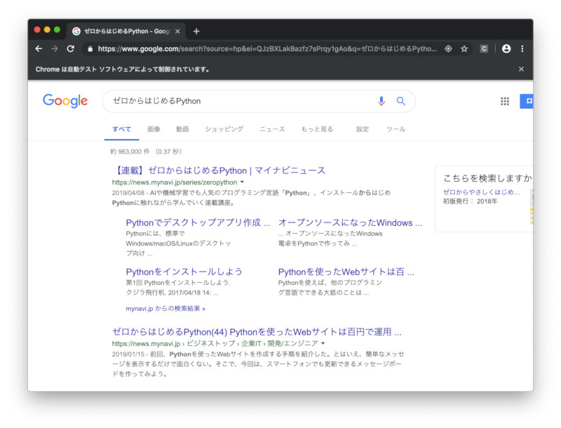 Chromeを自動操縦して検索を行ったところ