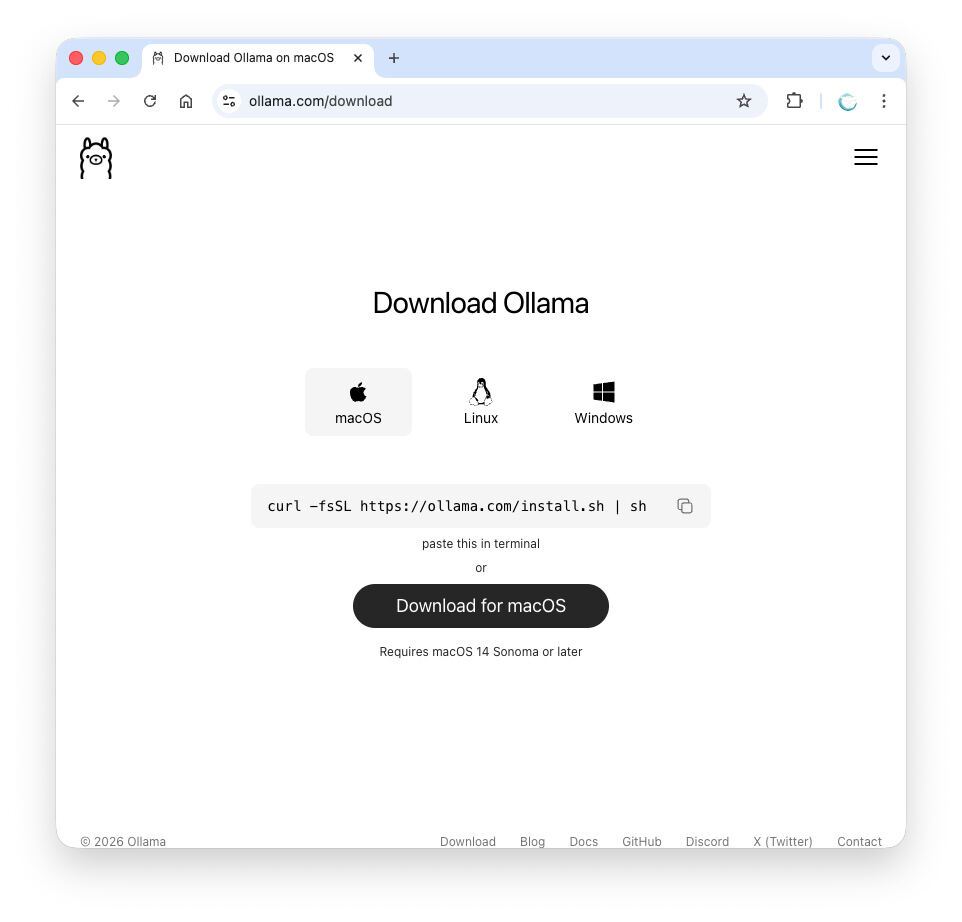 Ollamaのダウンロードページ