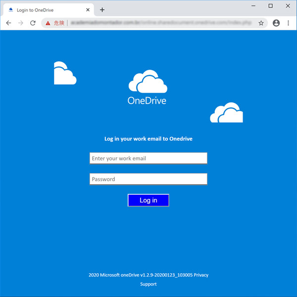 OneDriveの認証情報を窃取するフィッシングサイト