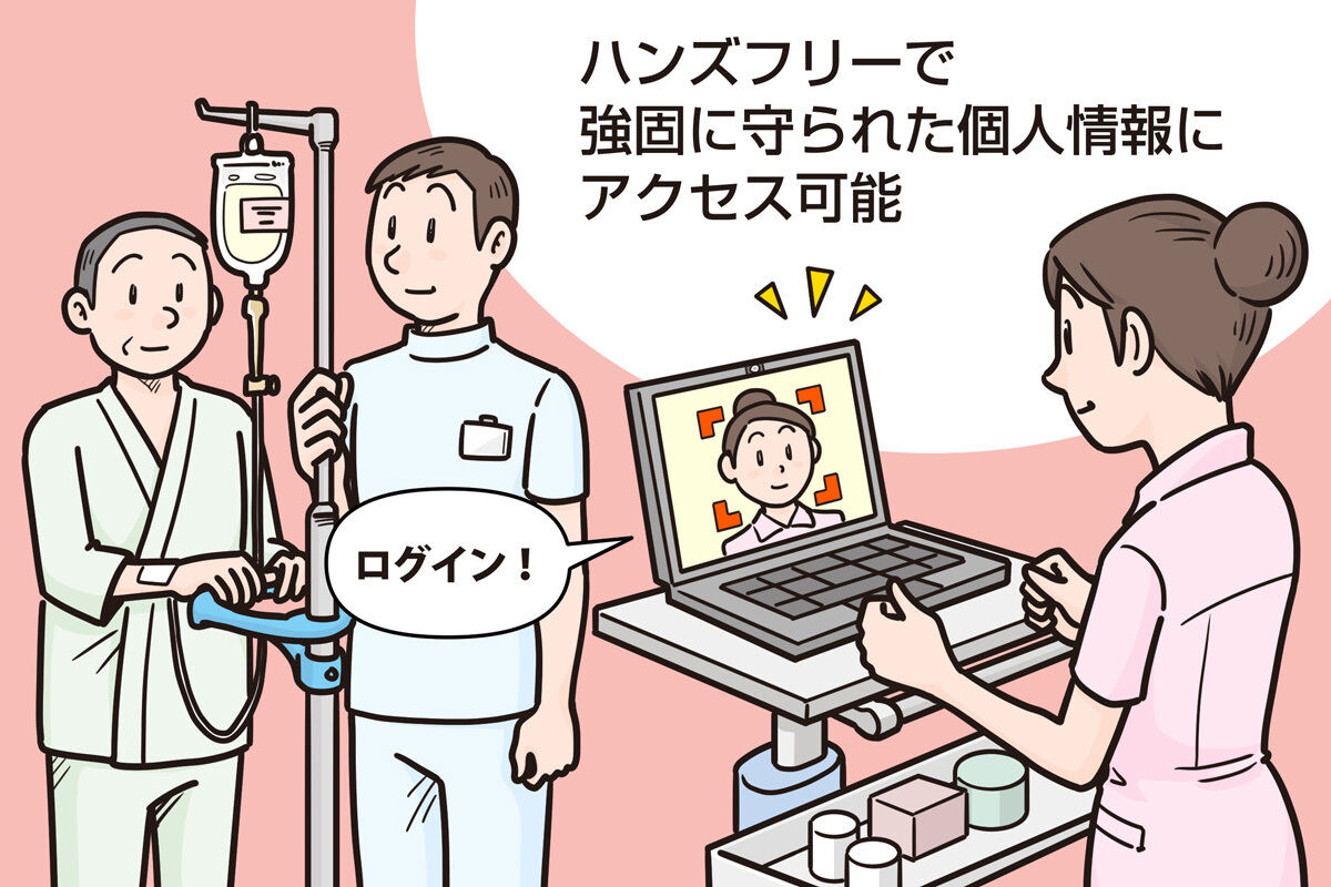 (イラスト)ハンズフリーで強固に守られた個人情報にアクセス可能