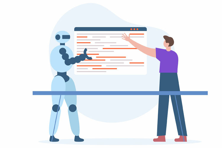 イラストを使って人と一緒に仕事をする生成AIロボットのイラスト