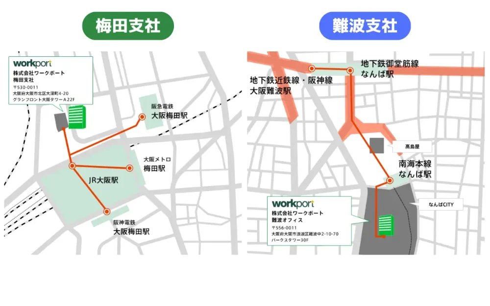 ワークポートの大阪府の面談拠点